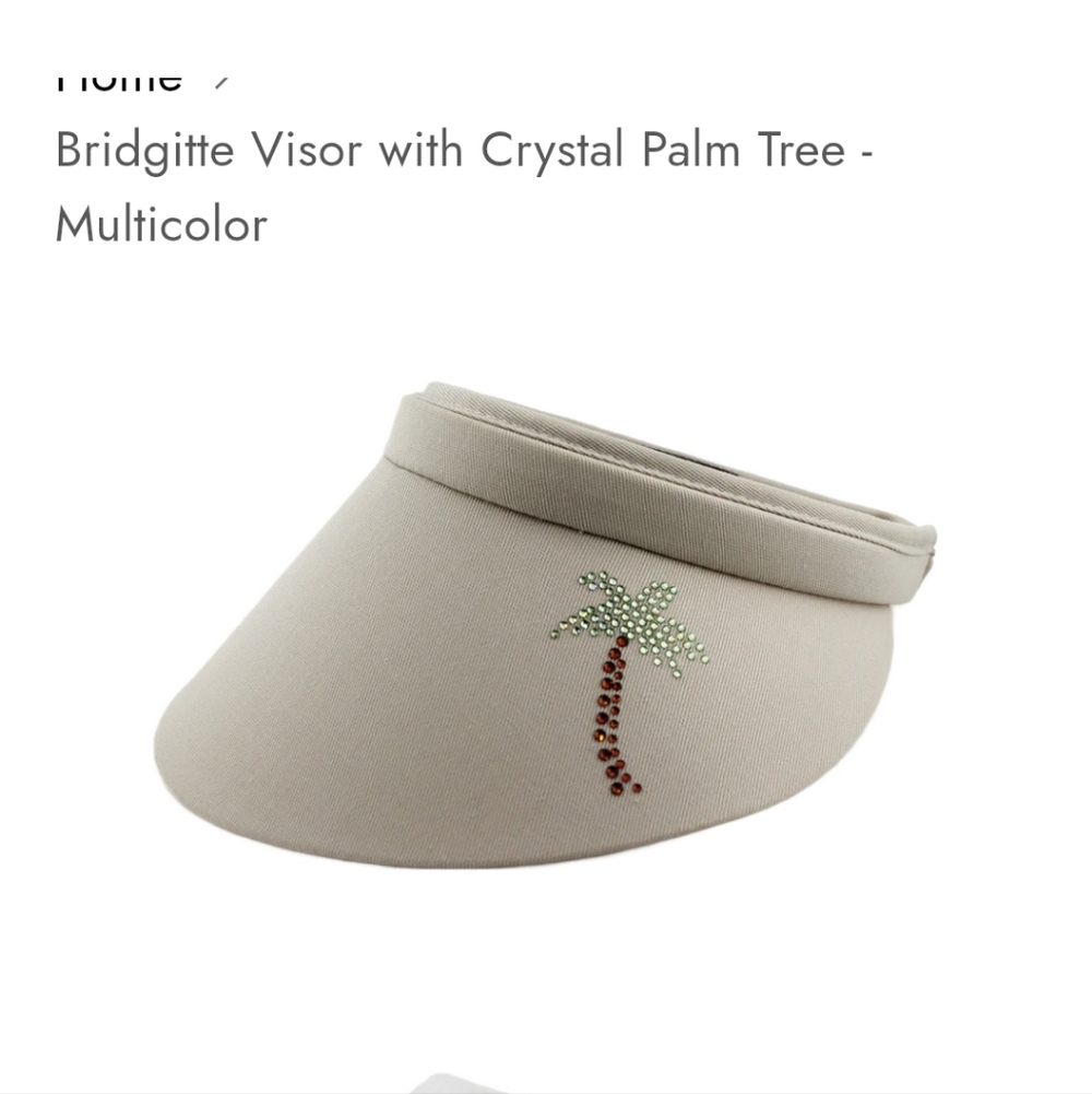 dolly mama Tan Visor with Crystal Rhinestone Palm Tree